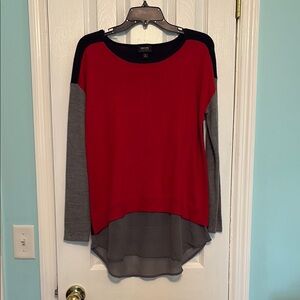 Vince Camuto Red and Black Asymmetrical Long Sleeve Tunic